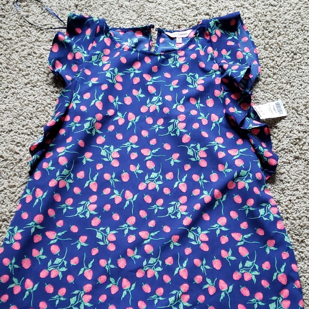 Navy Flare Sleeve Top w/ Raspberries